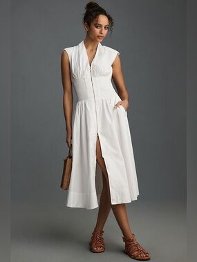 Anthropologie Tommie Zip-Front White Midi Dress EUC